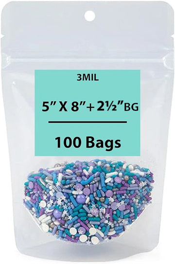 5X8 + 2.5 BG inches Clear Stand-Up Pouches with Hang Hole 2.7 mil